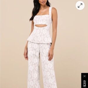 Lulu's White Lace Wide-Leg Jumpsuit: Bridal